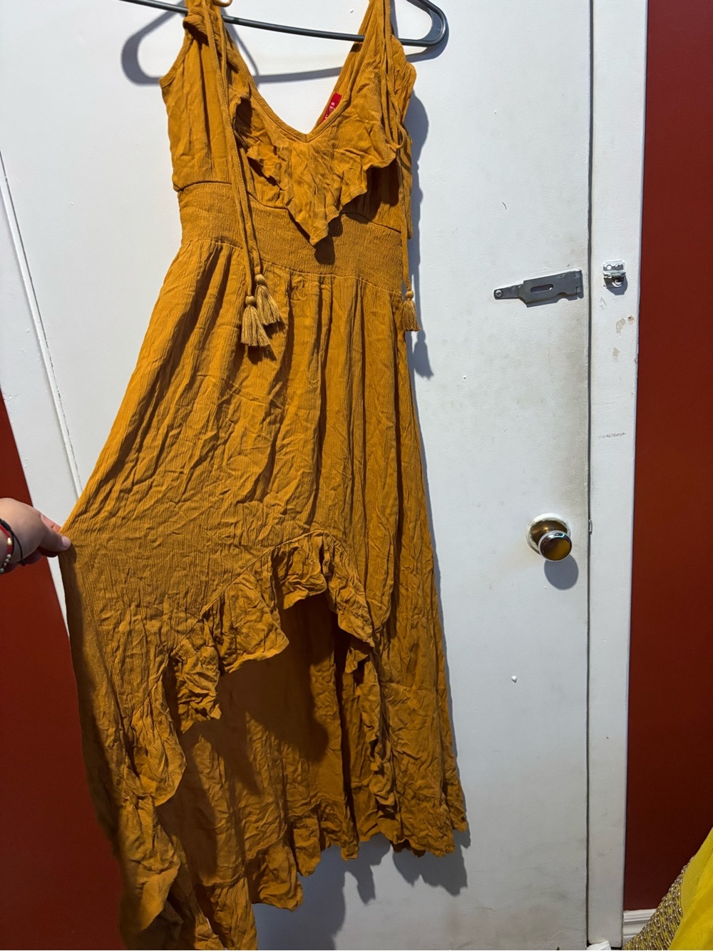 G by Guess Mustard Yellow Ruffle High-Low Maxi Dress